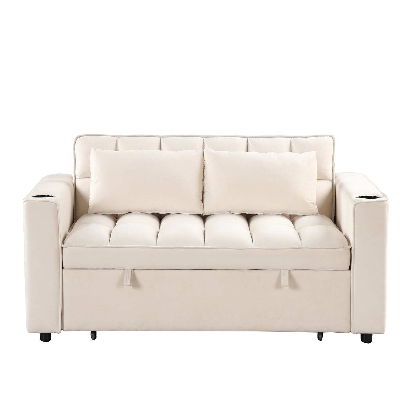 58" 4-1 Multi-functional Sofa Bed with Cup Holder and USB Port for Living Room or Apartments Milky White