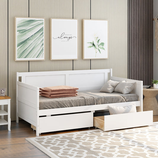 Daybed with two drawers, Twin size Sofa Bed, Two Storage Drawers for Bedroom,Living Room,White(New SKU:W504P149045)