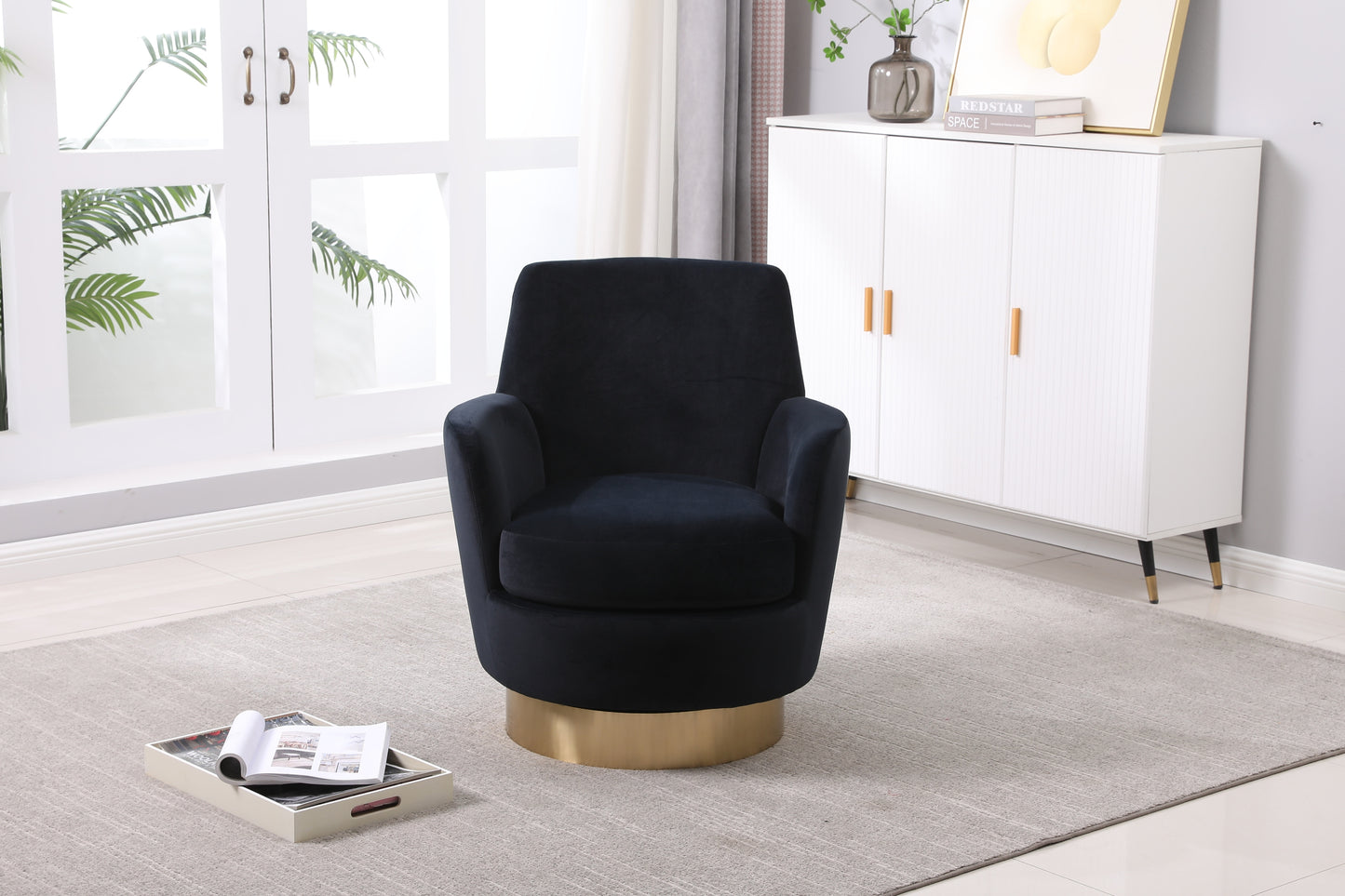 Velvet Swivel Barrel Chair, Swivel Accent Chairs Armchair for Living Room, Reading Chairs for Bedroom Comfy, Round Barrel Chairs with Gold Stainless Steel Base