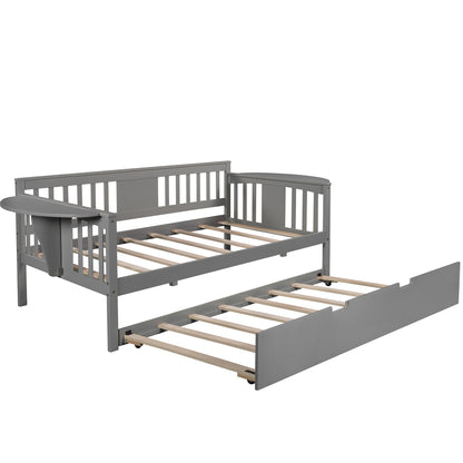 Wooden Daybed with Trundle Bed, Sofa Bed for Bedroom Living Room, Gray