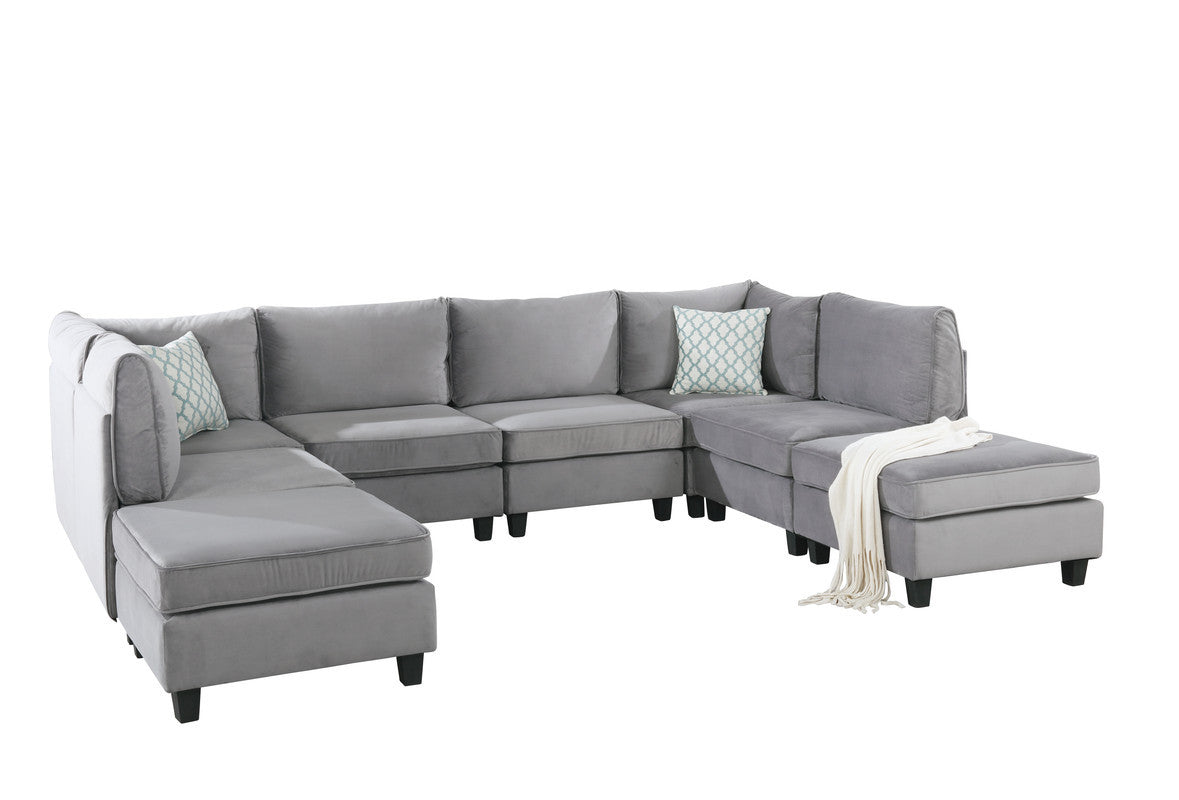 120" Gray Velvet 8Pc Modular Sectional Sofa