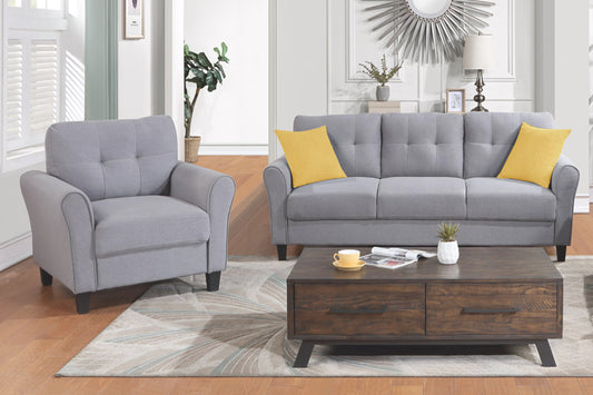 Modern Living Room Sofa Set Linen Upholstered Couch Furniture for Home or Office,Light Grey-Blue,(1+3-Seat)