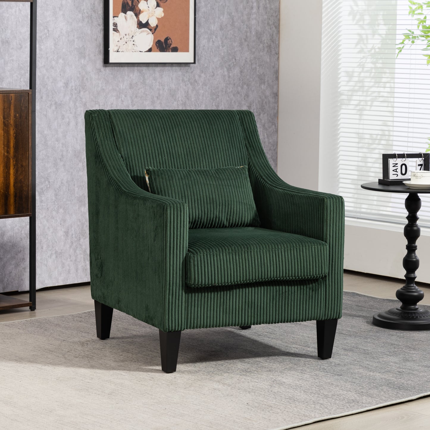 Modern Accent Chair,Upholstered Armchair with Scooped Arms for Bedroom,Apartment,Studio,Office,Waiting Room(Emerald Corduroy)