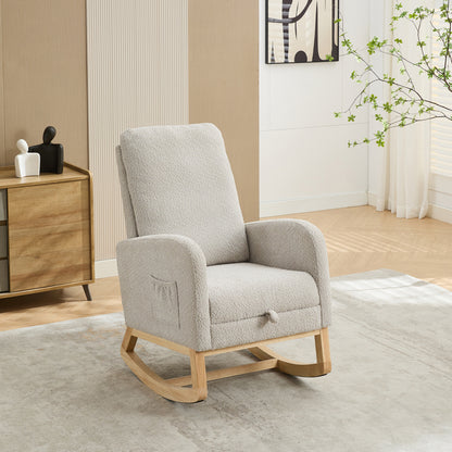 25.4"W Rocking Chair for Nursery, High Back Glider Chair with Retractable Footrest, Side Pocket, Rocking Accent Armchair with Rubber Wood Legs for Living Room/Bedroom.Light Gray