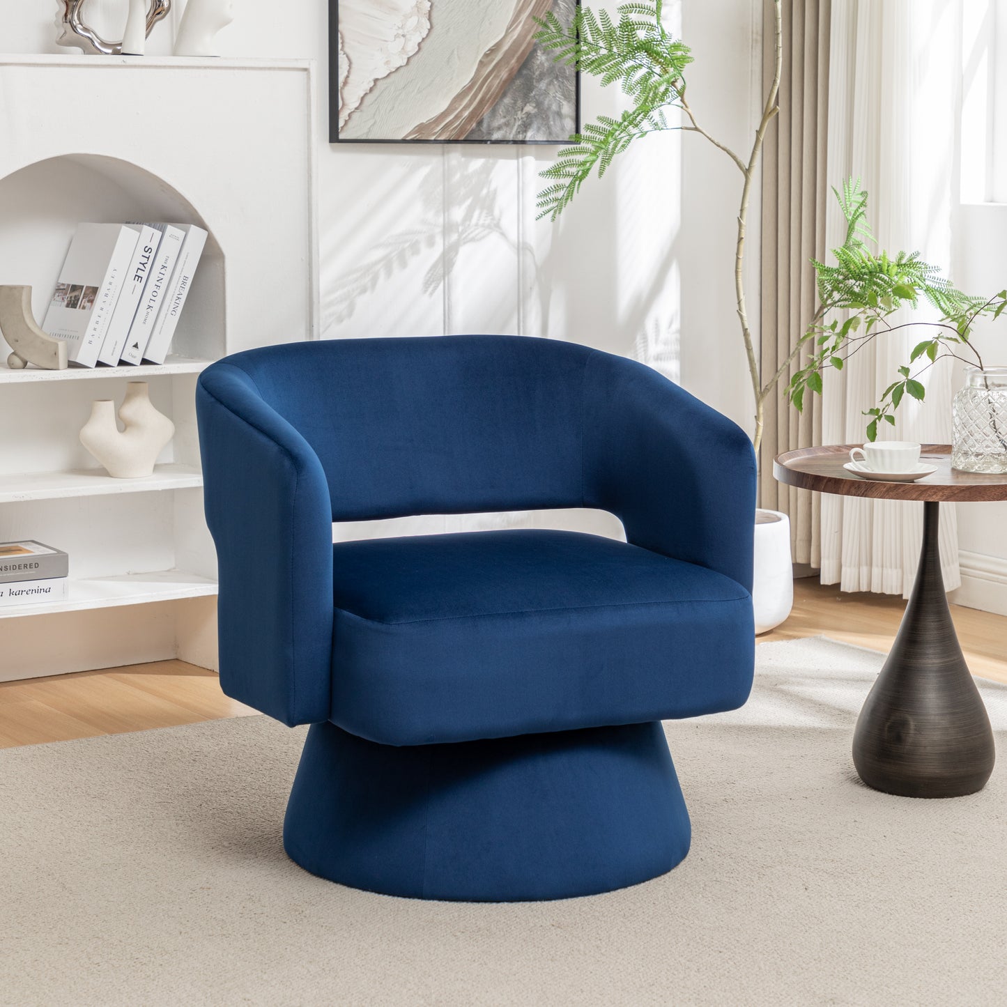 Swivel Barrel Chair, Velvet Accent Armchair 360 Degree Swivel Club Chair for Living Room Bedroom Reception Room