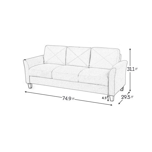 Fashionable living room sofa for 3 people, gray fabric