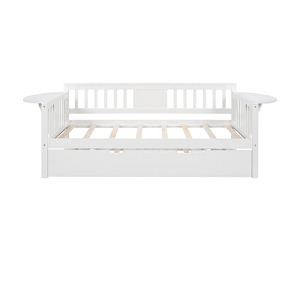 Wooden Daybed with Trundle Bed, Sofa Bed for Bedroom Living Room, White