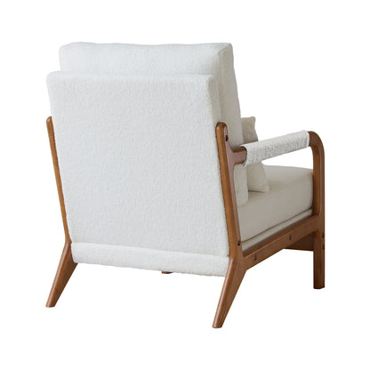 Modern Teddy Fabric Accent Chair,Oak Wood Frame Armchair for Living Room