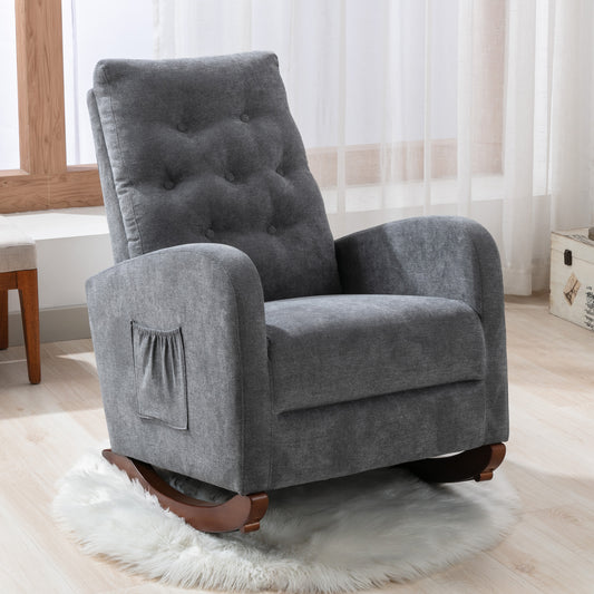 Baby Room High Back Rocking Chair Nursery Chair, Comfortable Rocker Fabric Padded Seat,Modern High Back Armchair