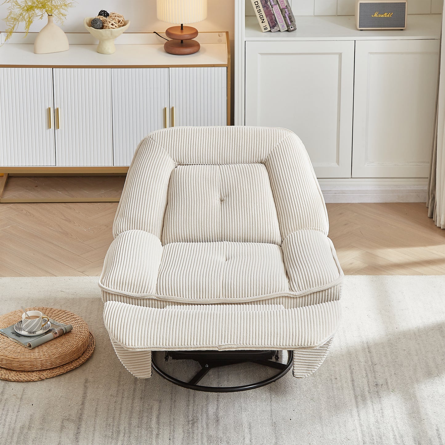 360 Degree Corduroy Swivel Upholstered Manual Recliner Chair,Theater Recliner Sofa,Nursery Glider Rocker for Living Room