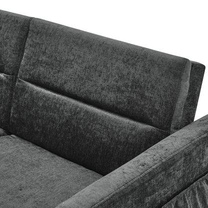 Loveseats Sofa Bed with Pull-out Bed,Adjsutable Back and Two Arm Pocket,Black (54.5"x33"x31.5")