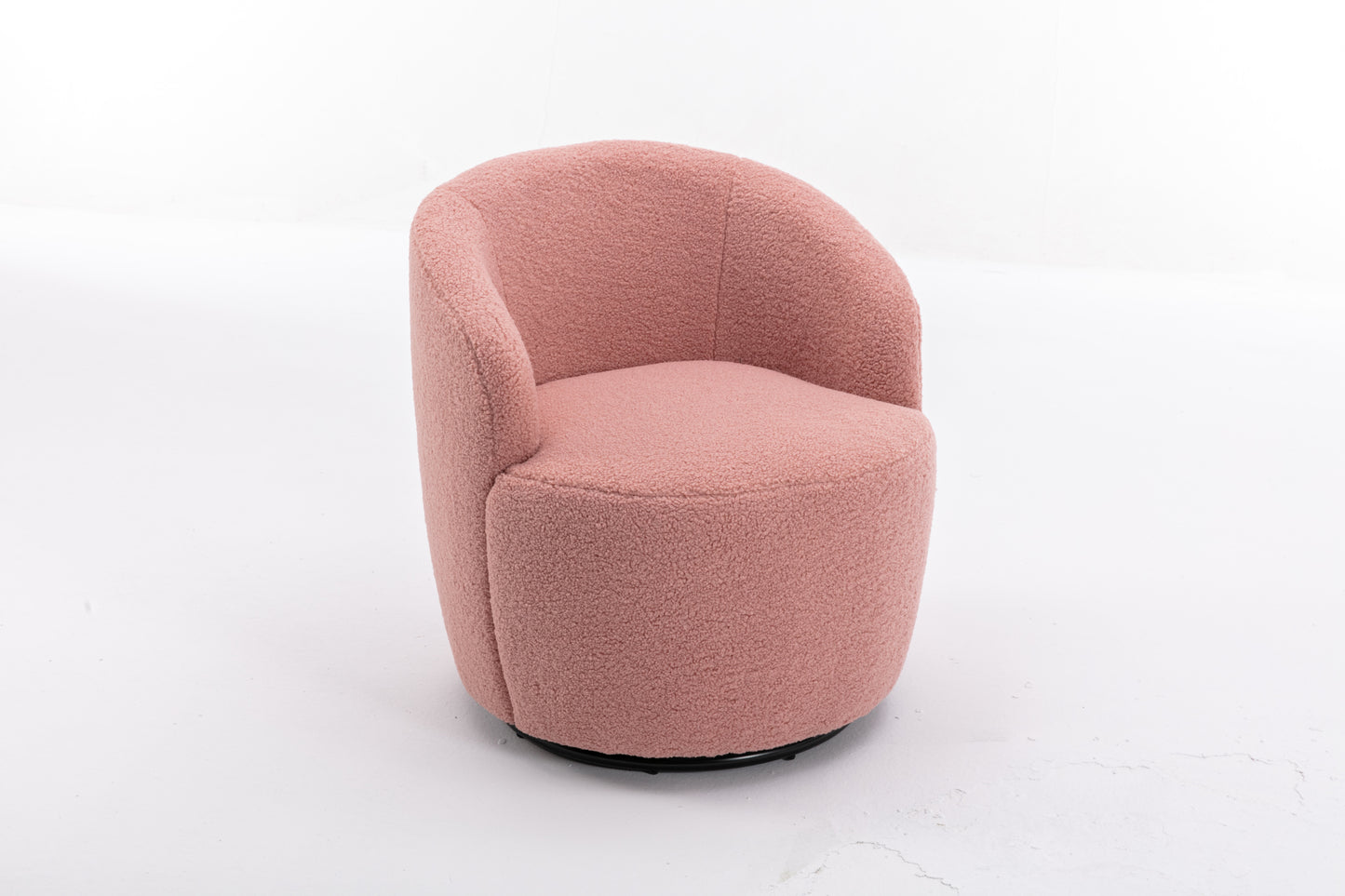 Teddy Fabric Swivel Accent Armchair Barrel Chair With Black Powder Coating Metal Ring,Light Pink