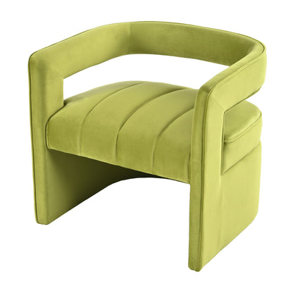 Modern Velvet Accent Chair with Ribbed Detail, Luxury Curved Fully Upholstered Accent Chair, Green (No Assembly Needed)