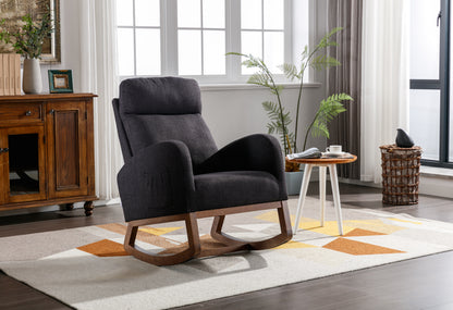 Rocking Chair, Modern Glider Chair, Recliner Armchair with Wood Legs and Side Pocket, Nursery Rocking Accent Chair with High Back for Living Room Bedroom (Black linen)