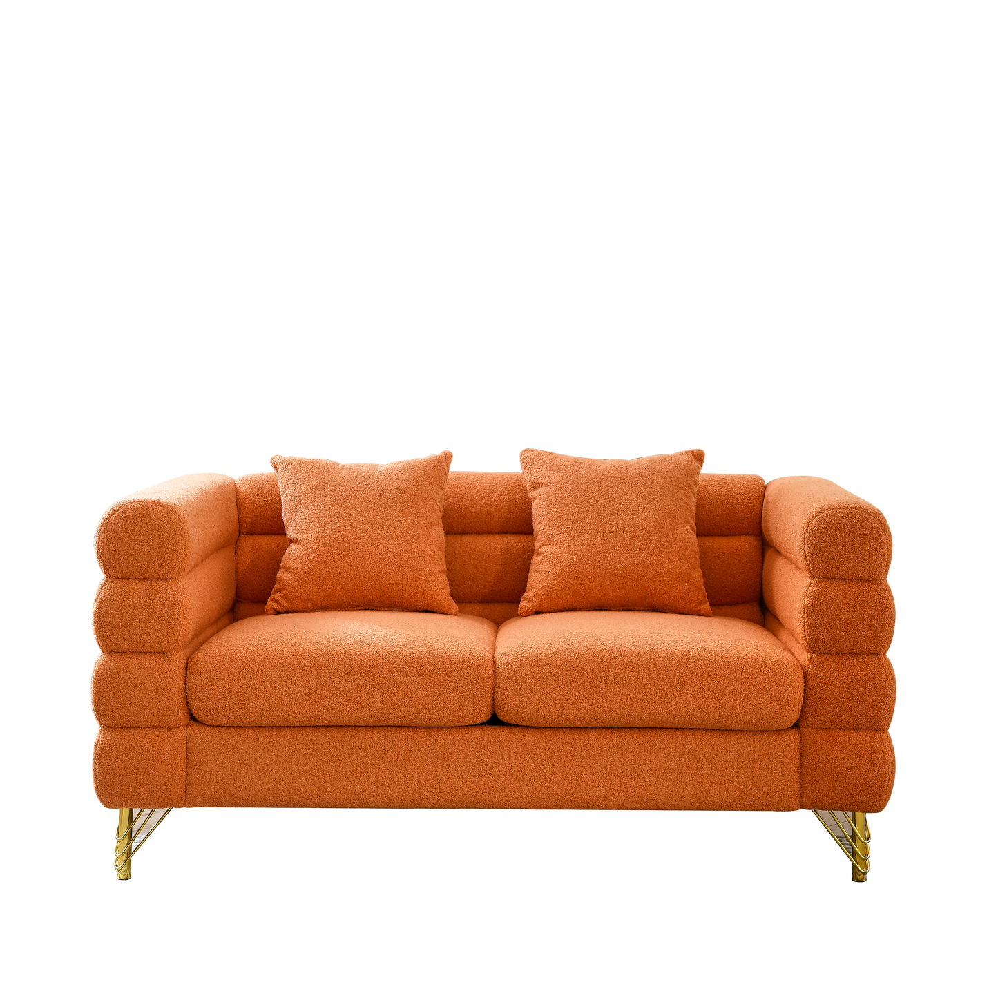 60Inch Oversized 2 Seater Sectional Sofa, Living Room Comfort Fabric Sectional Sofa-Deep Seating Sectional Sofa, Soft Sitting with 2 Pillows for Living Room,Bedroom,Office,Orange teddy