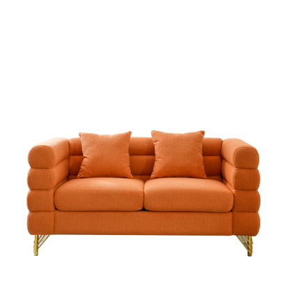 60Inch Oversized 2 Seater Sectional Sofa, Living Room Comfort Fabric Sectional Sofa-Deep Seating Sectional Sofa, Soft Sitting with 2 Pillows for Living Room,Bedroom,Office,Orange teddy