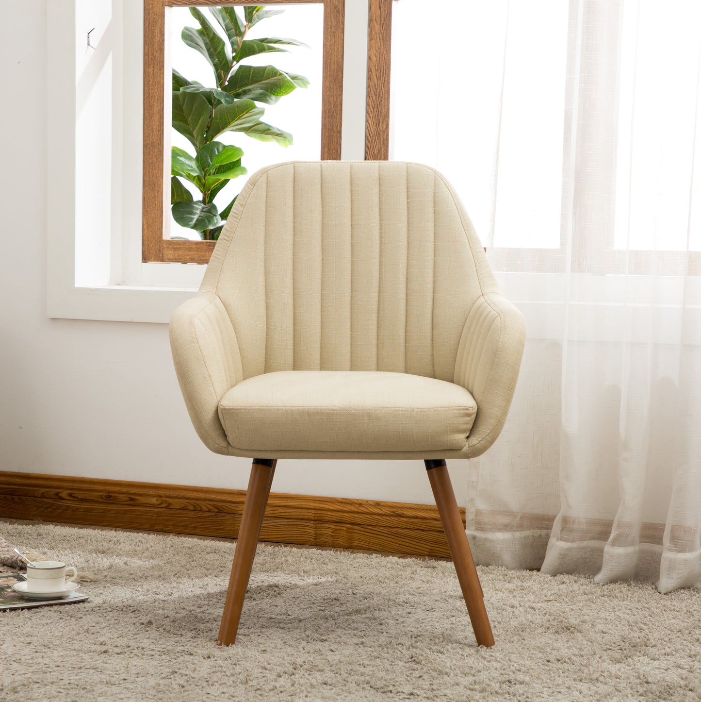 Contemporary Fabric Accent Chair, Tan