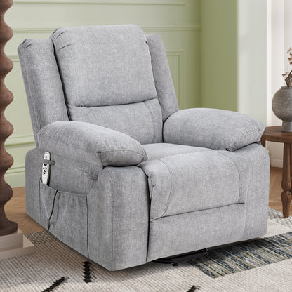 Electric Power Recliner Chair With Massage For Elderly,Remote Control Multi-function Lifting, Timing, Cushion Heating Chair With Side Pocket Light Grey