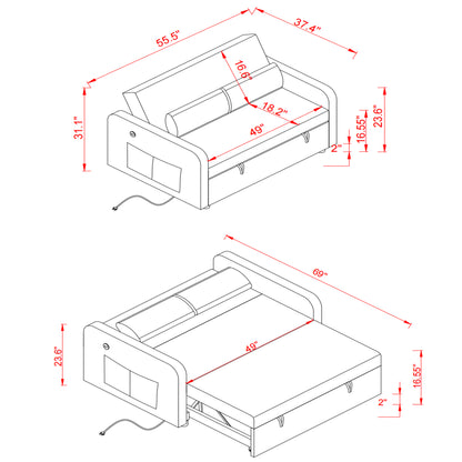 Twins Sofa Bed Cream White Fabric