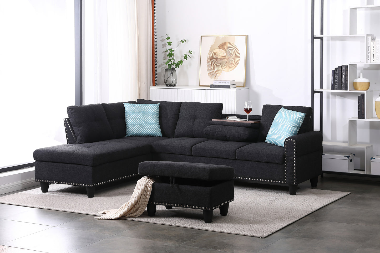 98" Wide Left Hand Facing Sofa & Chaise with Ottoman