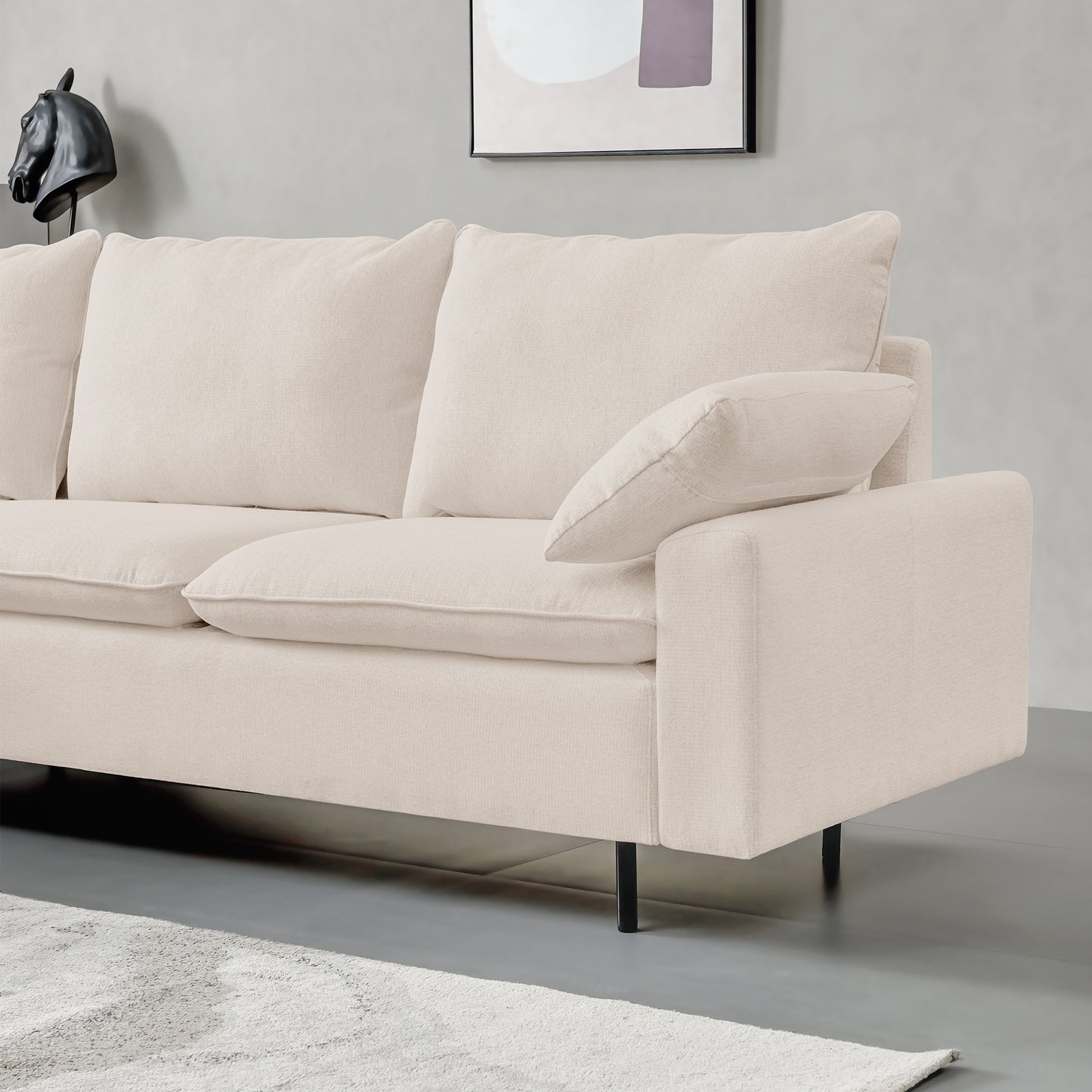 L-Shaped linen sectional sofa with right chaise(left-facing chaise),Beige