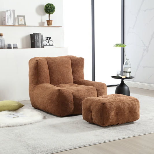 Bean bag chair, comfortable bean bag for adults and children, super soft lazy sofa chair with memory foam and ottoman, indoor modern focus bean bag chair for living room, bedroom, apartment