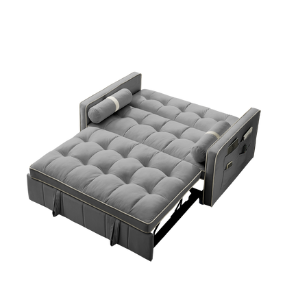 Modern 55.5" Pull Out Sleep Sofa Bed 2 Seater Loveseats Sofa Couch with side pockets, Adjsutable Backrest and Lumbar Pillows for Apartment Office Living Room