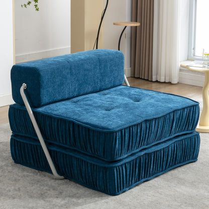 Folding Sofa Bed, Futon Sleeper Chair, Convertible Chair Floor Couch & Sleeping Mattress for Living Room, Guest Room, Home Office, Apartment, Small space, Bed, Removable Back Cushion, Blue, 1 Seat