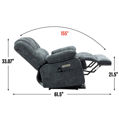 23" Seat Width and High Back Large Size Blue Chenille Power Lift Recliner Chair with 8-Point Vibration Massage and Lumbar Heating