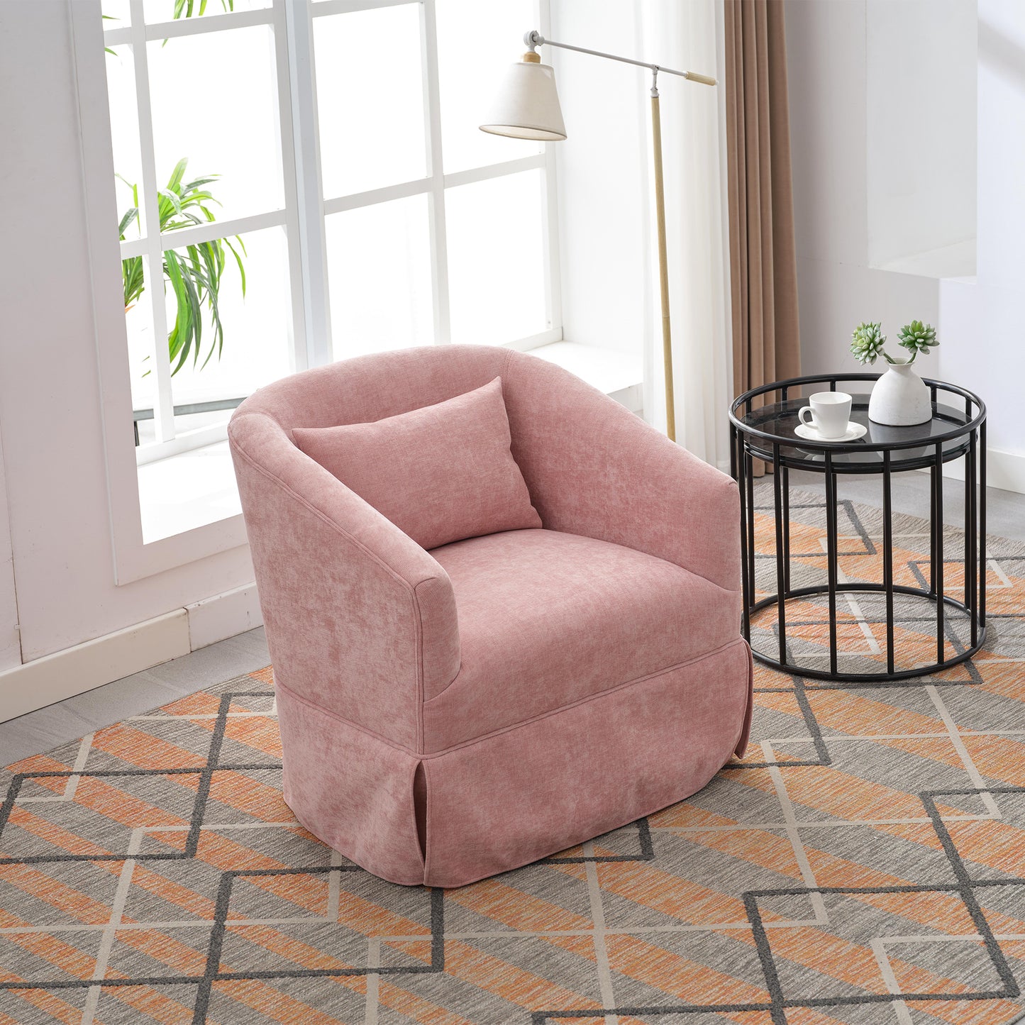 360-degree Swivel Accent Armchair Linen Blend PINK