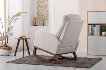 Rocking Chair, Modern Glider Chair, Recliner Armchair with Wood Legs and Side Pocket, Nursery Rocking Accent Chair with High Back for Living Room Bedroom (Beige linen)