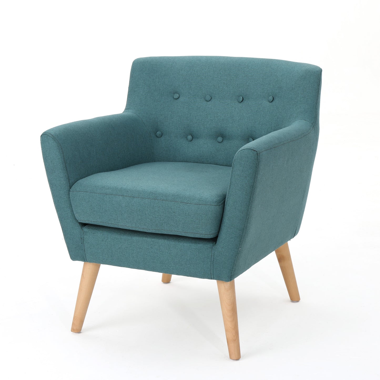 CLUB CHAIR, Mid-Century Modern Fabric Club Chair, Dark Teal / Natural