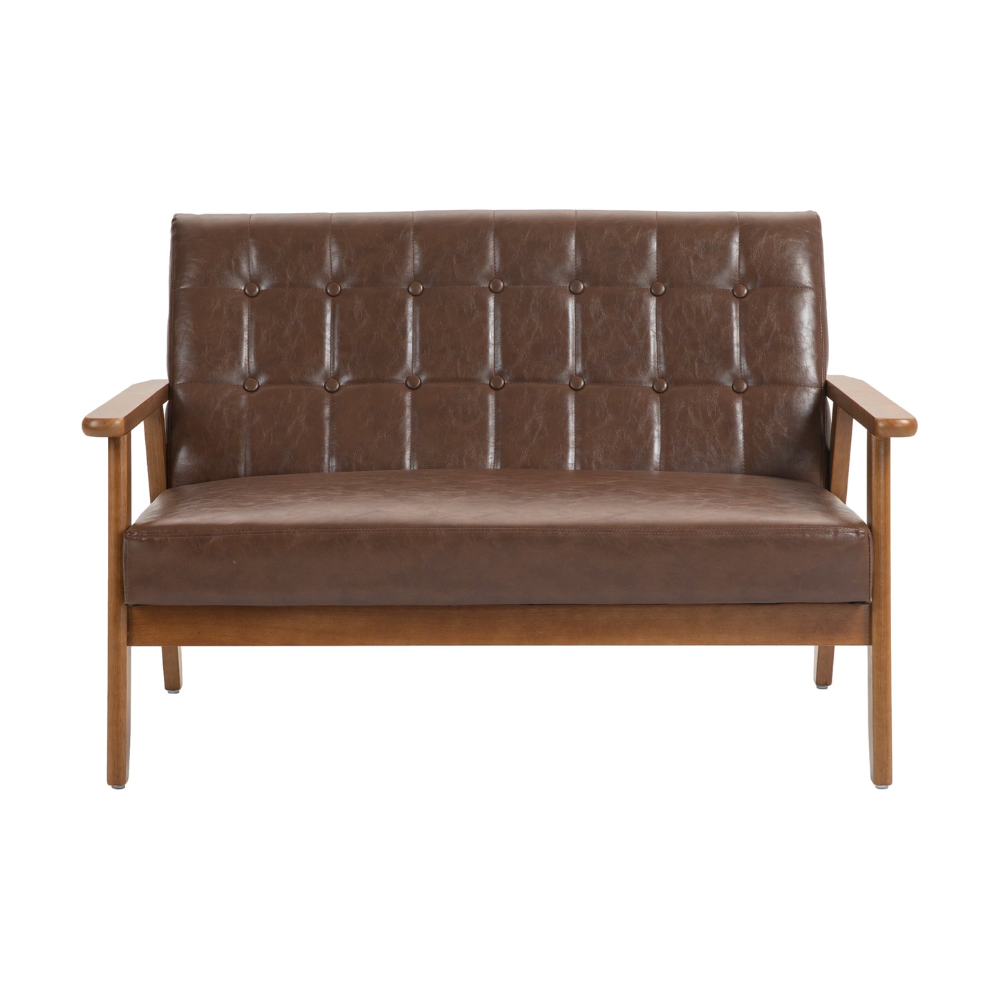 Mid-Century Modern Solid Loveseat Sofa Upholstered Pu Leather Loveseat, 2-Seat Upholstered Loveseat Sofa Modern Couch