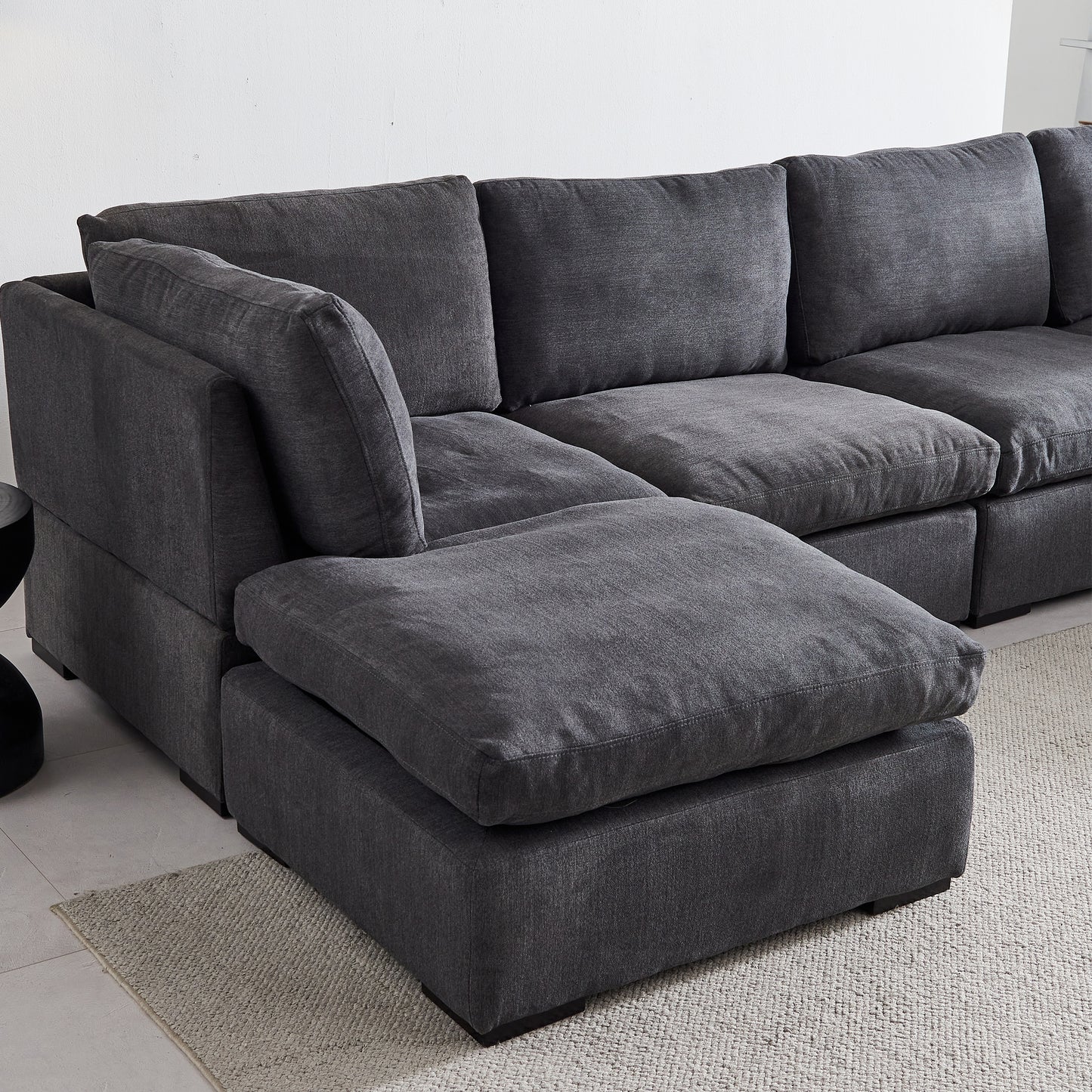 Modular Sofa with Ottoman,Filled with Down,Soft Linen Fabric,Dark Grey