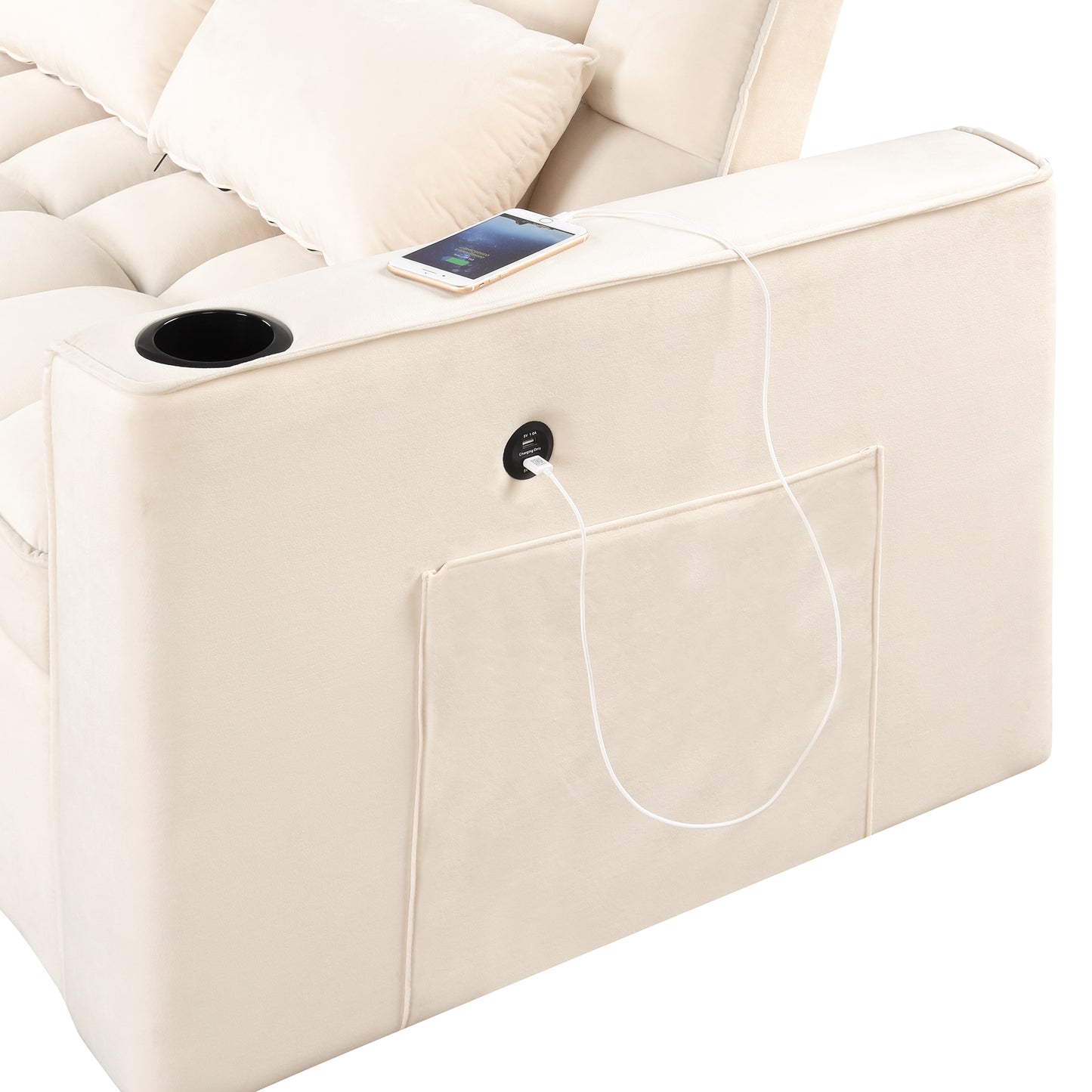 58" 4-1 Multi-functional Sofa Bed with Cup Holder and USB Port for Living Room or Apartments Milky White