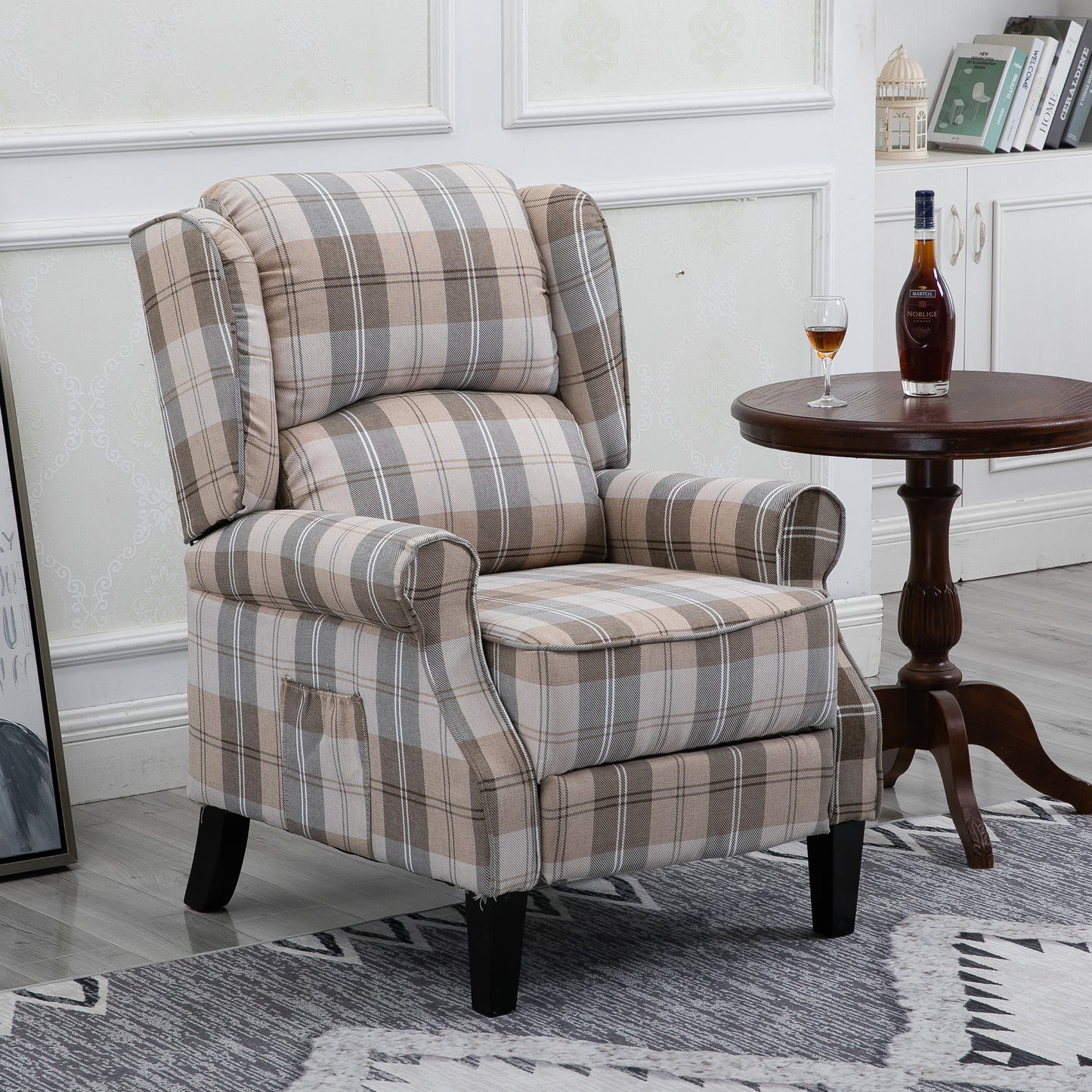 Armchair Sofa Comfortable Upholstered leisure chair / Recliner Chair for Living Room(Beige Check)