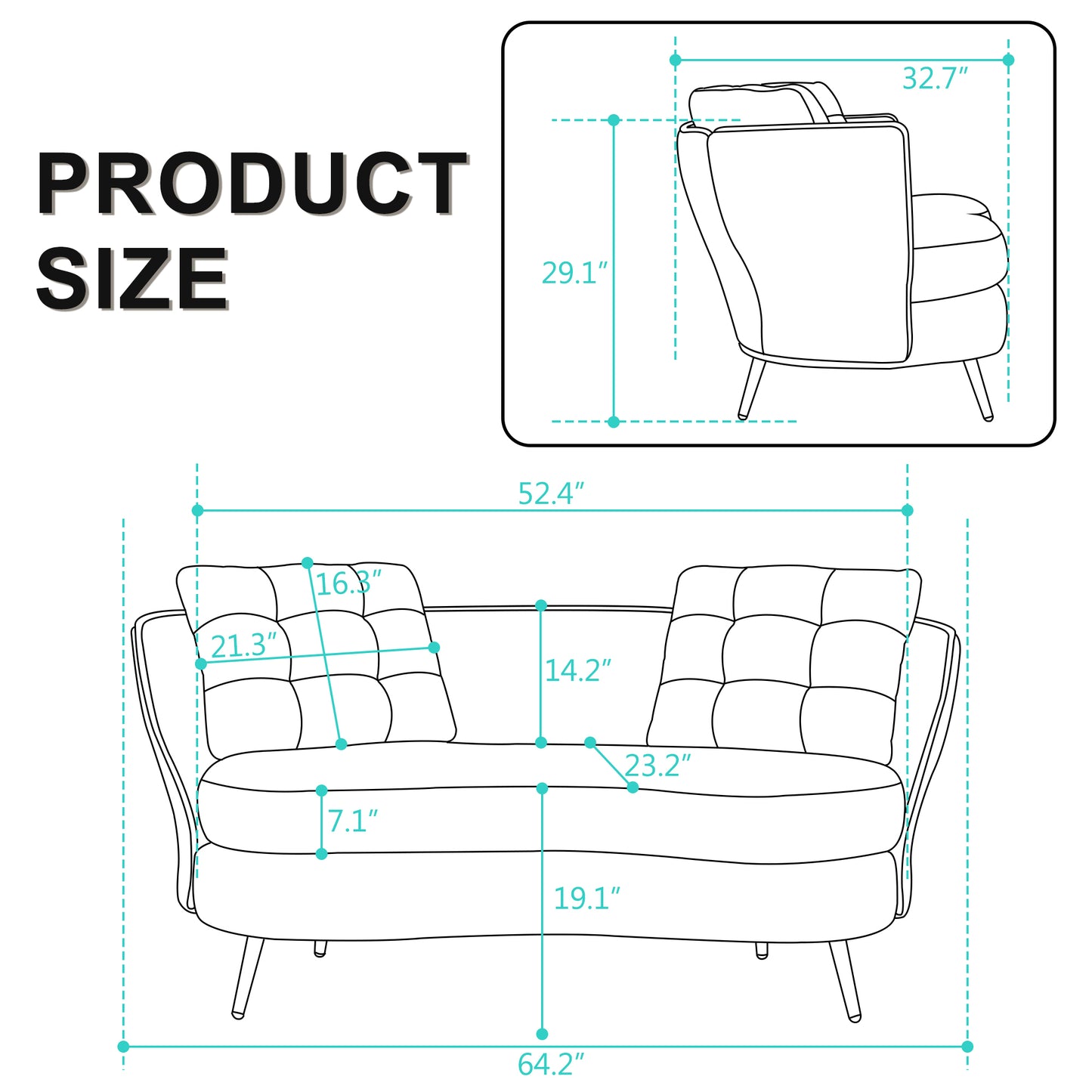 Polyester fiber Loveseat Sofa Chair Upholstered Couch with Golden Metal Legs Club Two-Seat Sofa for Living Reading Room Bedroom Apartment Small Space Dorm,Black.