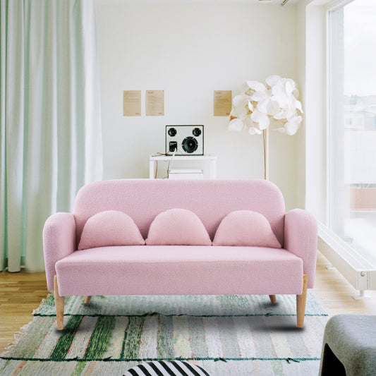 59.1" Teddy Velvet Pink Two-Seater Sofa with Three Lumbar Pillows