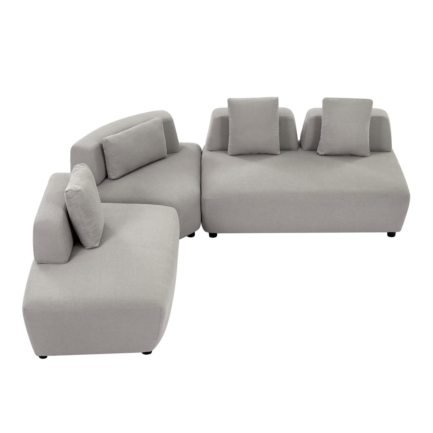 Contemporary 3-piece Sectional Sofa Free Convertible sofa with Four Removable Pillows for Living Room, Grey