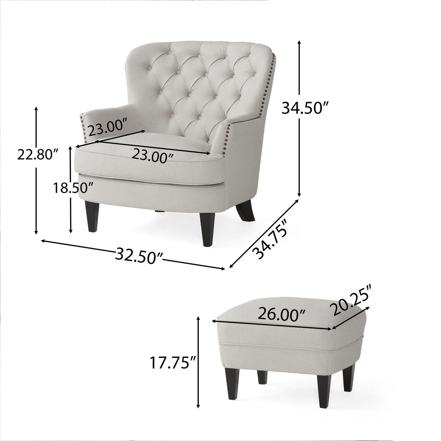 Contemporary Light Grey Fabric Club Chair and Ottoman Set, Stylish Upholstered Armchair with Matching Ottoman, Ideal for Modern Living Room Comfort and Style