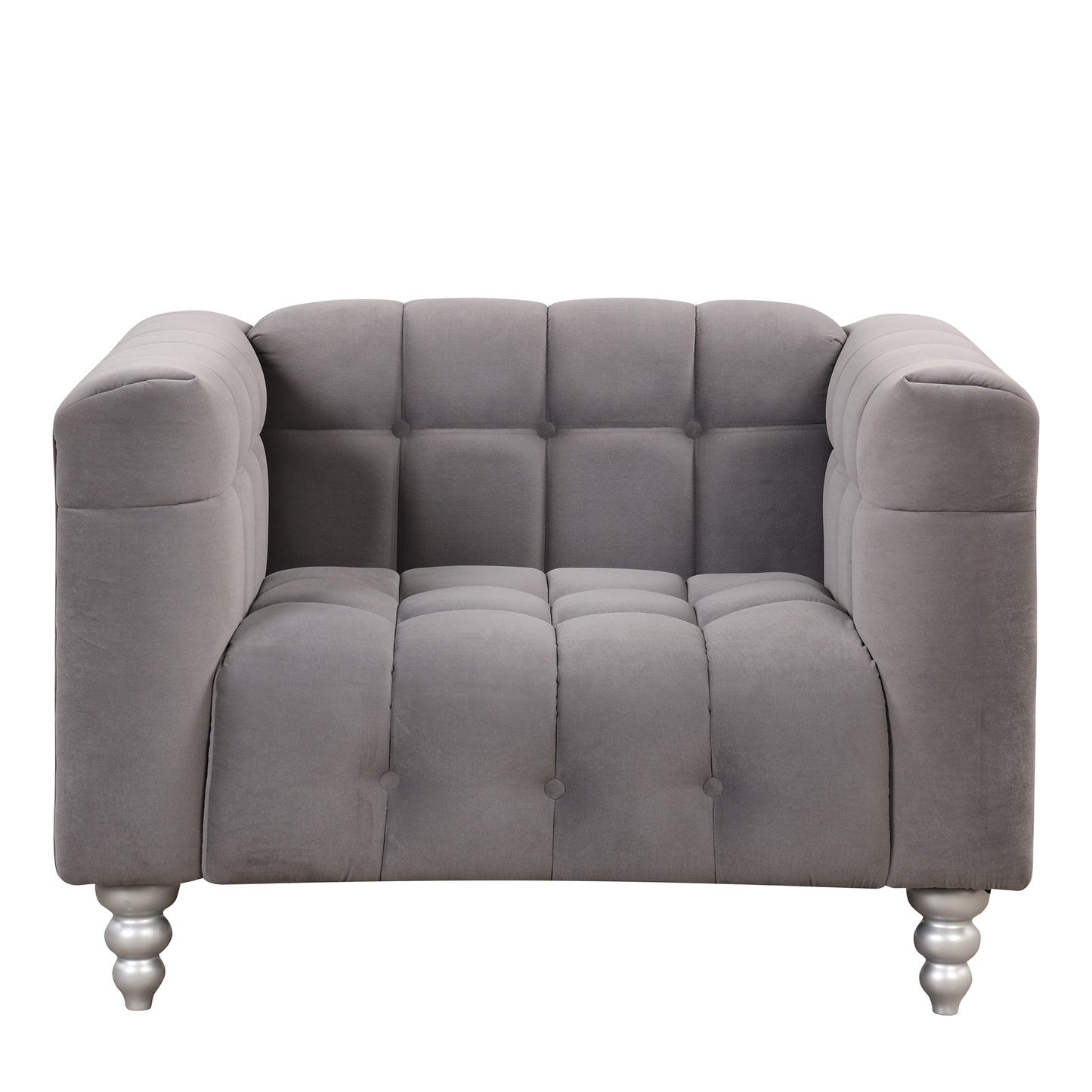 42" Modern Sofa Dutch Fluff Upholstered sofa with solid wood legs, buttoned tufted backrest,gray