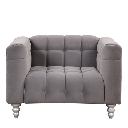 42" Modern Sofa Dutch Fluff Upholstered sofa with solid wood legs, buttoned tufted backrest,gray