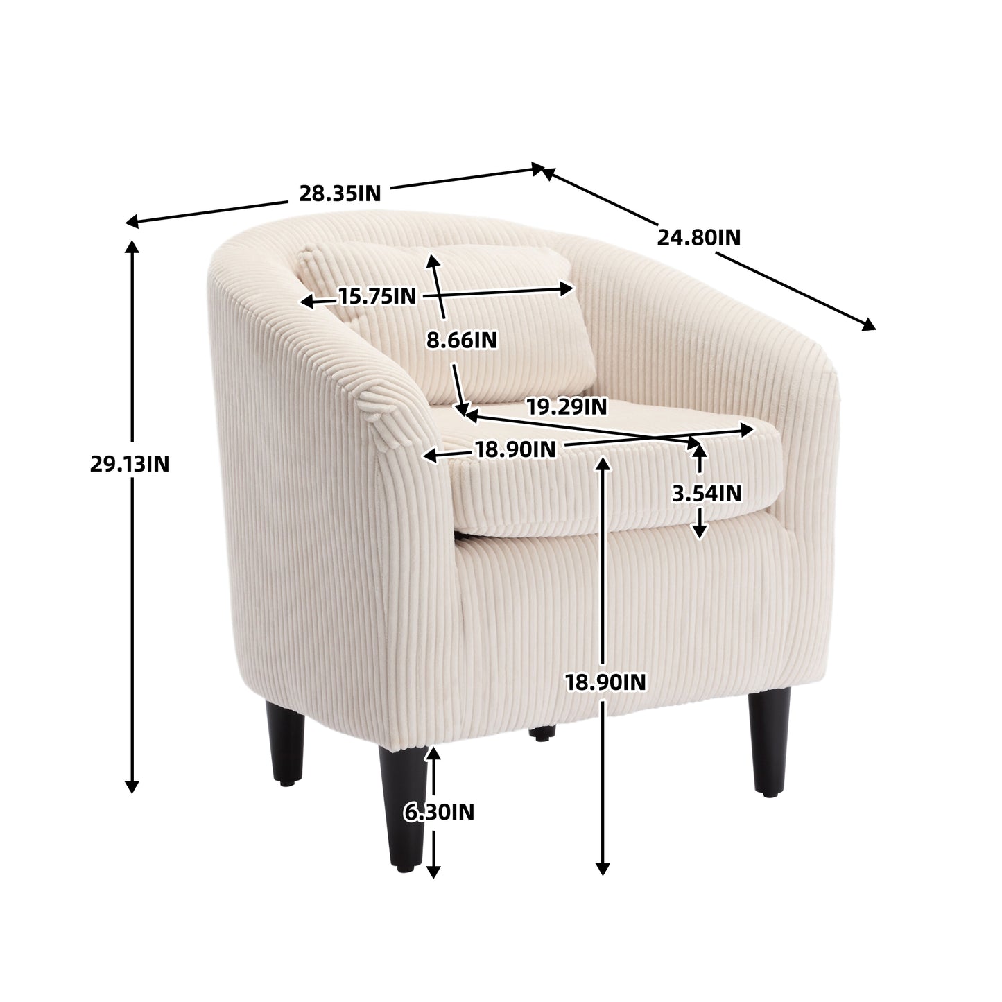 Living Room Accent Barrel Chair, Century Modern Style Decorative Chair, Armchair for Living Room with Thick Cushions and Pillows, Comfy Single Sofa Chair, Chair with Wooden Legs,Beige