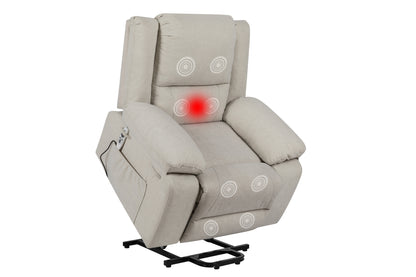 Electric Power Recliner Chair With Massage For Elderly,Remote Control Multi-function Lifting, Timing, Cushion Heating Chair With Side Pocket Beige