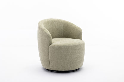 037-Chenille Fabric Swivel Accent Armchair Barrel Chair With Black Powder Coating Metal Ring,Light Green