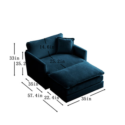 Modern Accent Chair with Ottoman, Living Room Club Chair Chenille Upholstered Armchair, Reading Chair for Bedroom, Blue Chenille