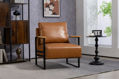 Leather Accent Chair Guest Chair for Living Room, Mid Century Armchair for Bedroom (Brown Leather)