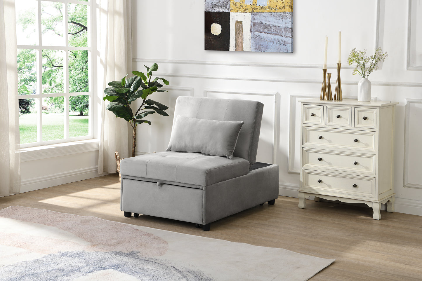 Folding Ottoman Sofa Bed Gray