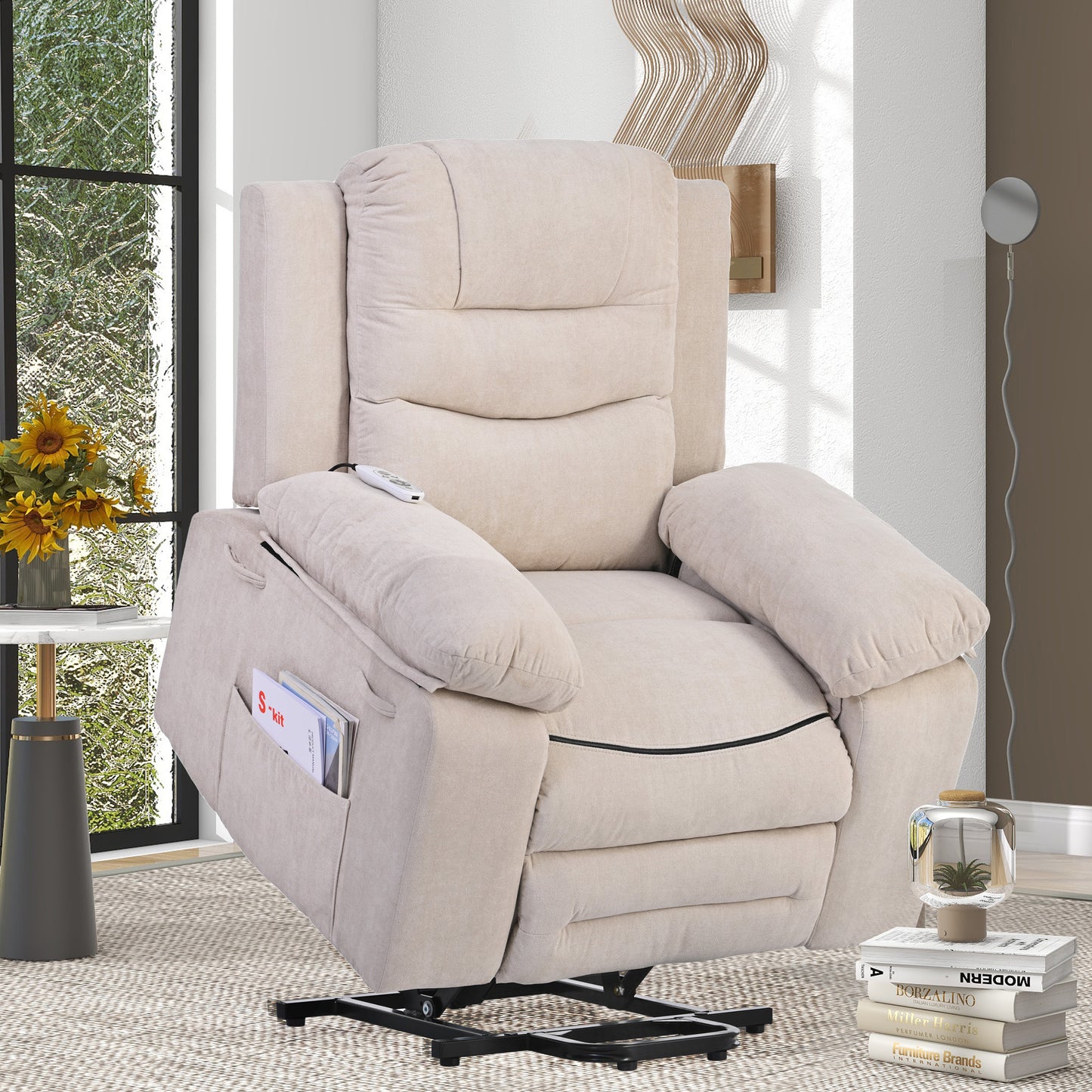 Massage Recliner,Power Lift Chair for Elderly with Adjustable Massage and Heating Function,Recliner Chair with Infinite Position and Side Pocket for Living Room,Beige