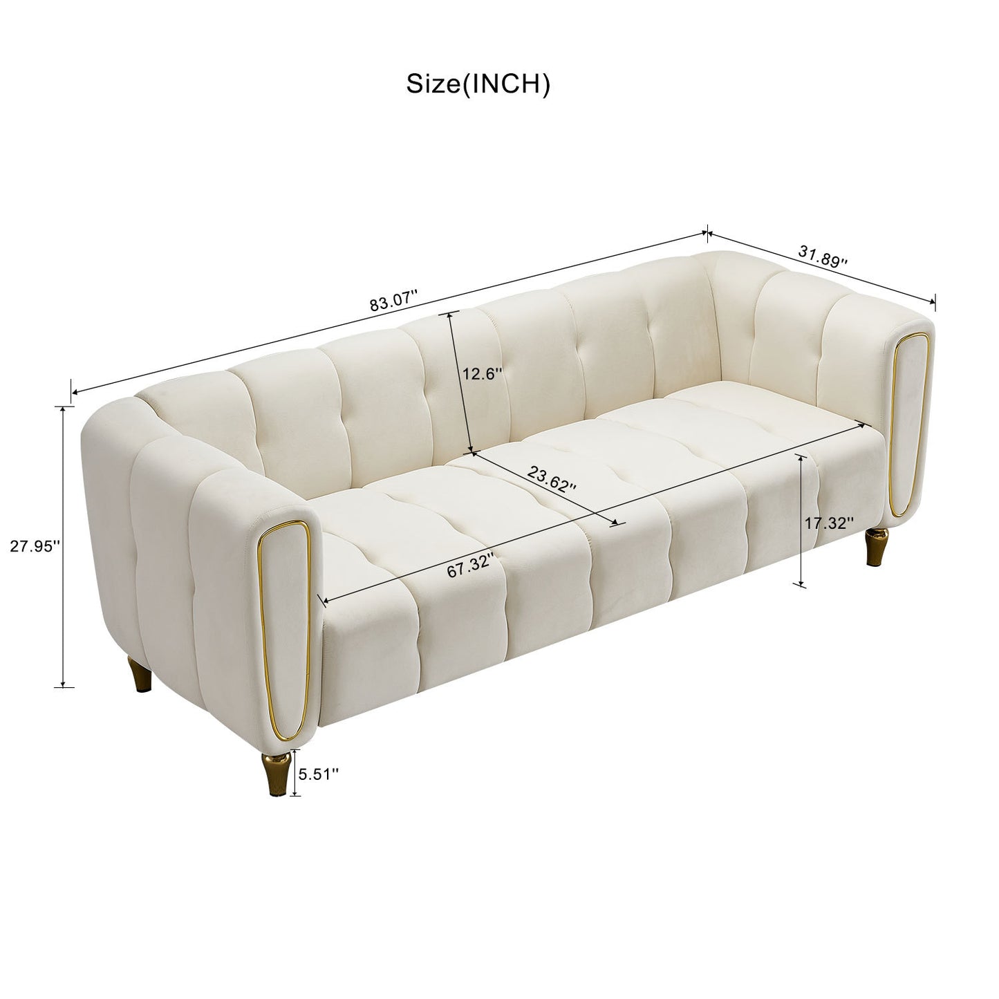 Modern Velvet Sofa 83.07 inch for Living Room Beige Color